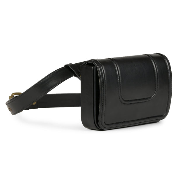 order online vegan leather black belt bag- gonecase.in