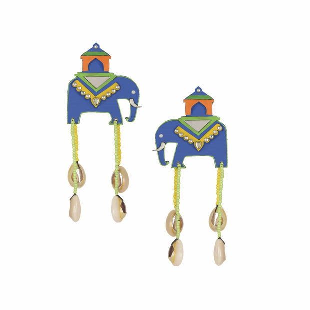 Elephant Blue Hand painted Earring