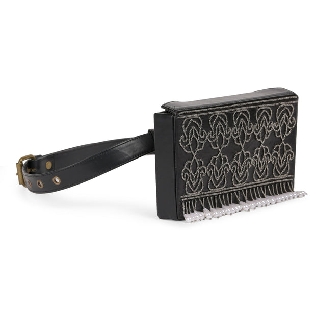 Order online Mutiyaar Black Hand Embroidered Belt Bag- gonecase.in