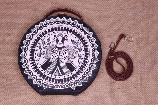 Madhubani Peacock Handpainted Sling Bag ,sling bag, gonecasestore - gonecasestore