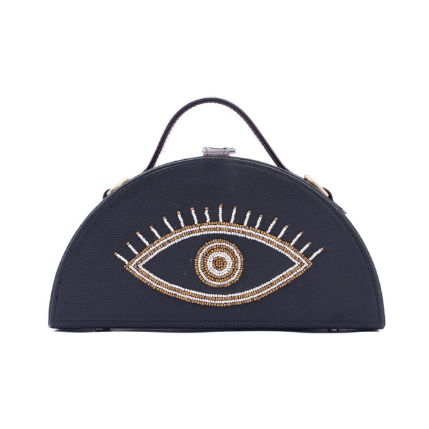 Evil eye semi circle hand embroidered crossbody clutch bag