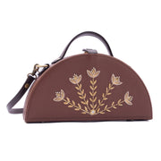 bloom tan hand embroidered semi circle crossbody clutch bag