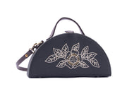 Phool black crossbody semi circle hand embroidered clutch bag for women