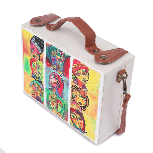 buy online hand painted bags, painted traveling bag, abstract hand painted sling bag