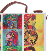 buy online hand painted bags, painted traveling bag, abstract hand painted sling bag