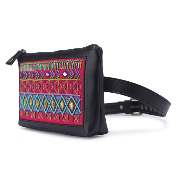 order online Pink Dhaka embroidered belt bag- gonecase.in