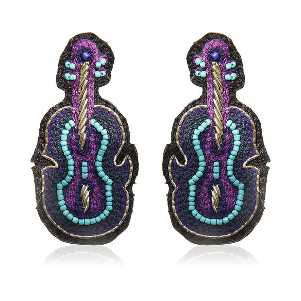 Sitar Blue Embroidered Earrings ,Earrings, gonecasestore - gonecasestore