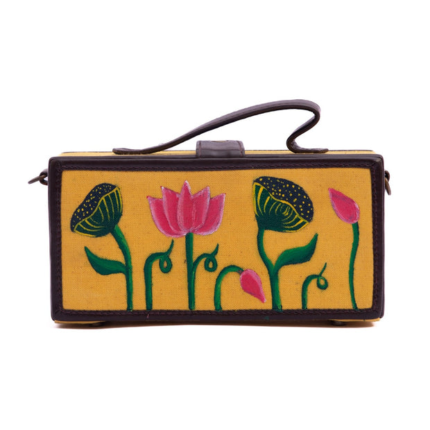 Pichwai yellow hand painted clutch bag by gonecase