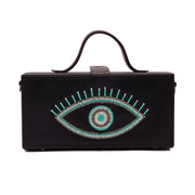 Turkish evil eye teal hand embroidered clutch bag for women