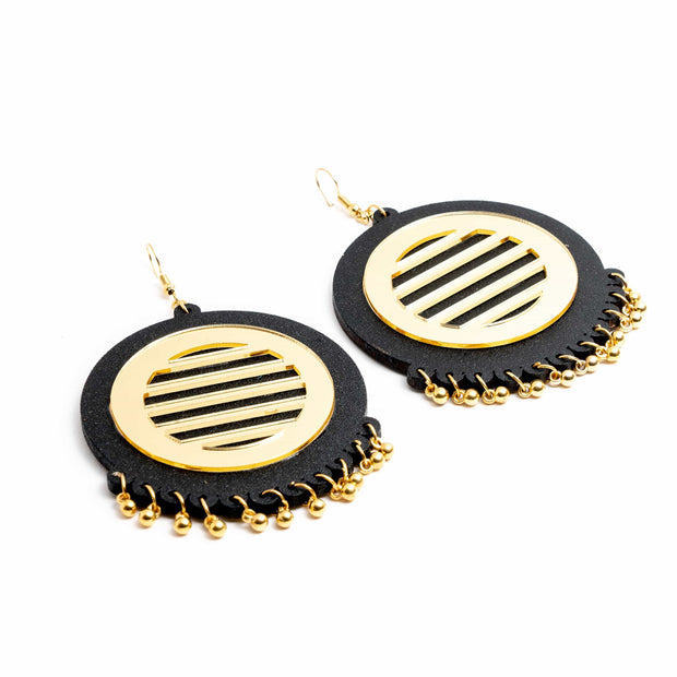 Black and Gold Hand painted earring ,Earrings, gonecasestore - gonecasestore