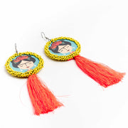 Frida kahlo  Pink Tassel Handcrafted Earrings ,Earrings, gonecasestore - gonecasestore