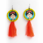 Frida kahlo  Pink Tassel Handcrafted Earrings ,Earrings, gonecasestore - gonecasestore